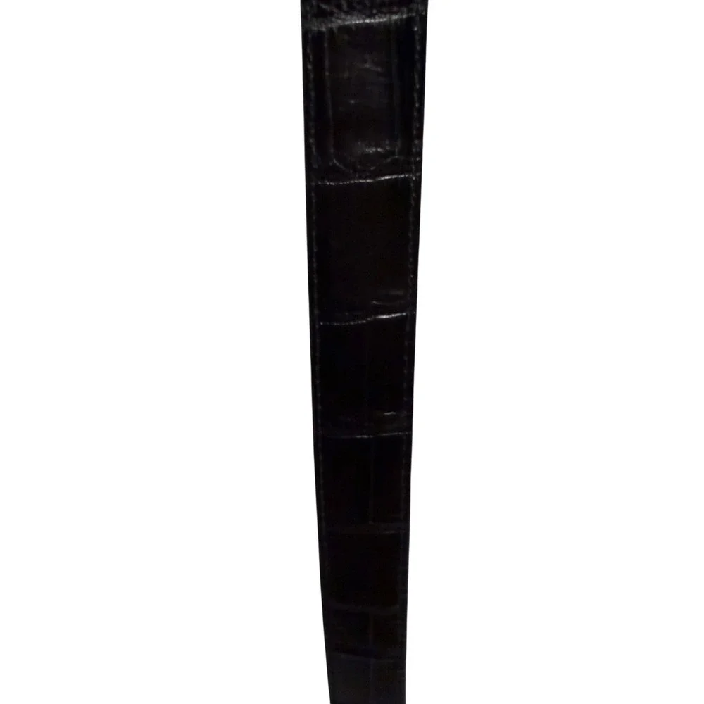 Brighton Black Croc Embossed Leather Belt Silver Heart Charm Buckle Western 34